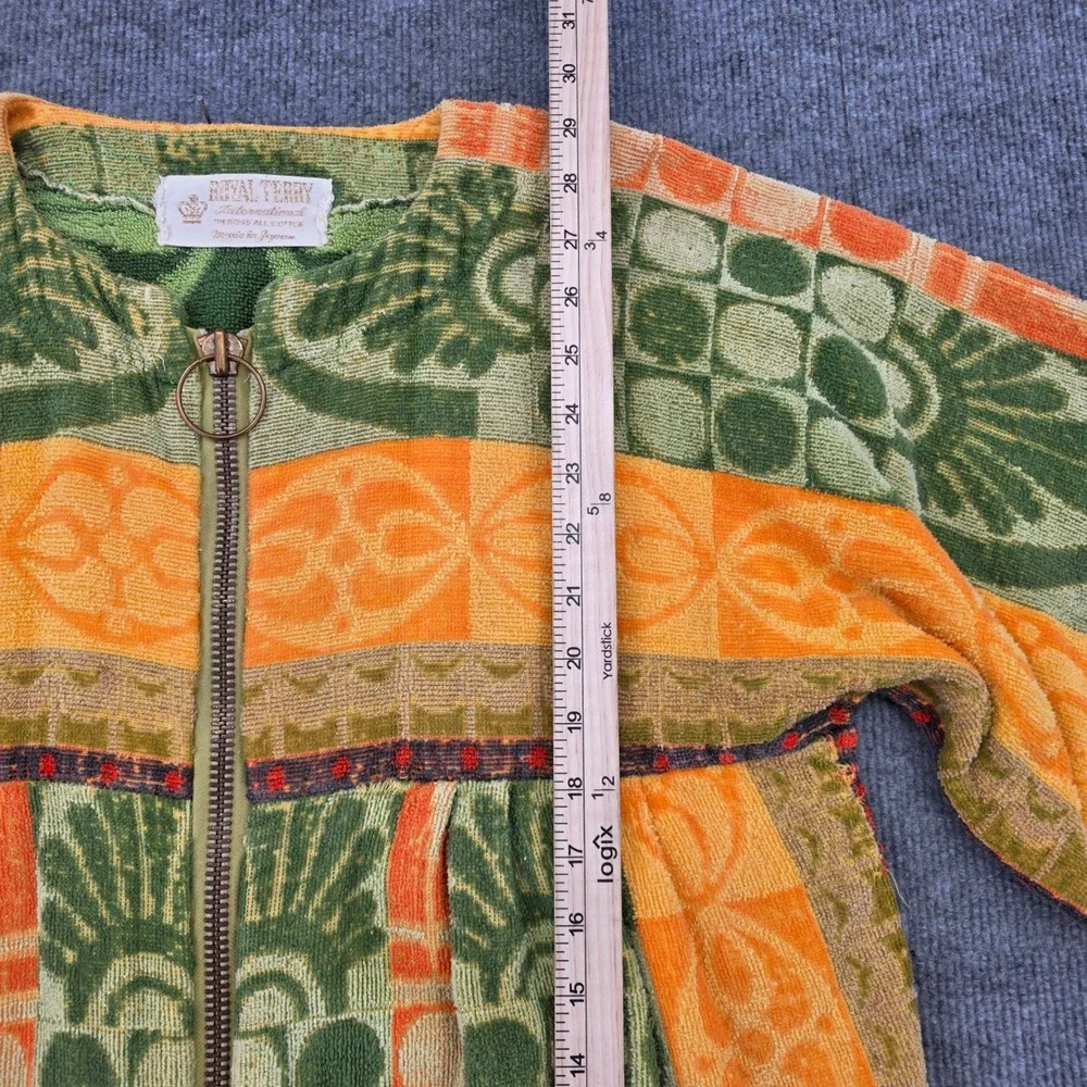 Vintage Royal Terry International Japan Cotton Zip Front Robe Orange Green 70s